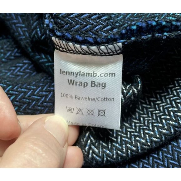 Lenny Lamb Blue Herringbone Weave Woven Wrap Bag Drawstring Backpack Tote Sack - Picture 4 of 6